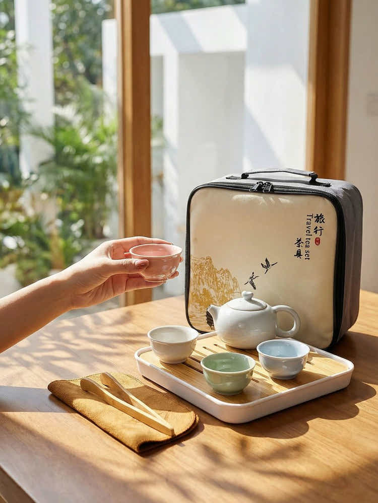 Portable Dehua Ceramic Tea Set - Elegance on the Go - Yomkey