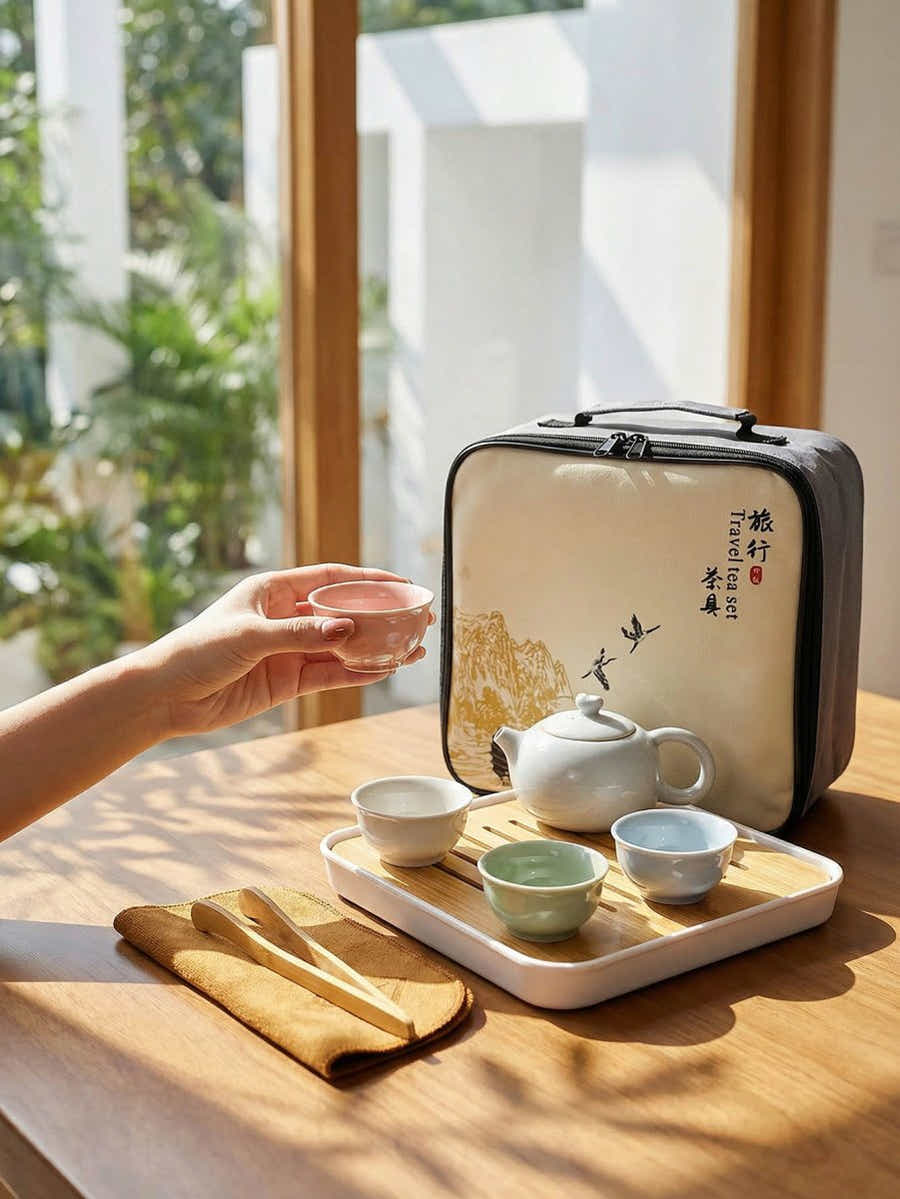 Portable Dehua Ceramic Tea Set - Elegance on the Go - Yomkey