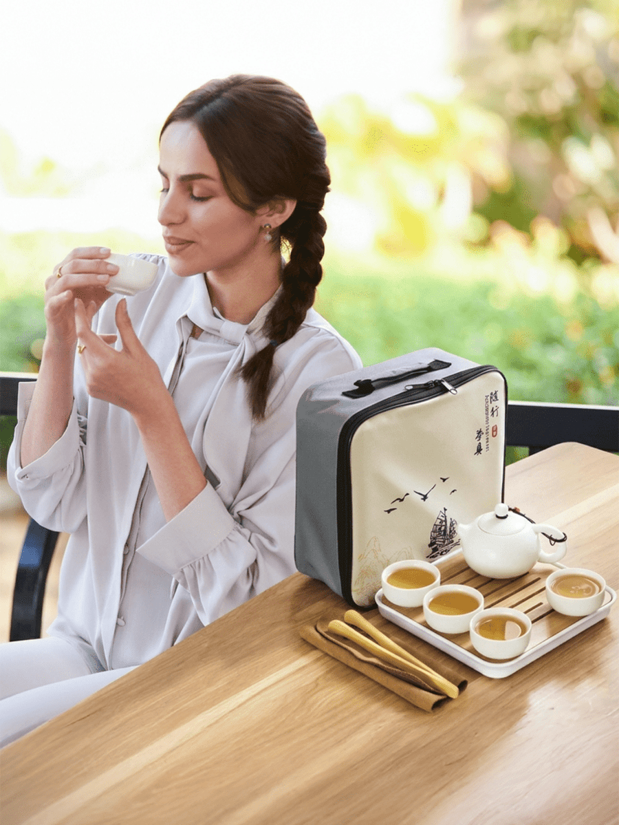 Portable Dehua Ceramic Tea Set - Elegance on the Go - Yomkey