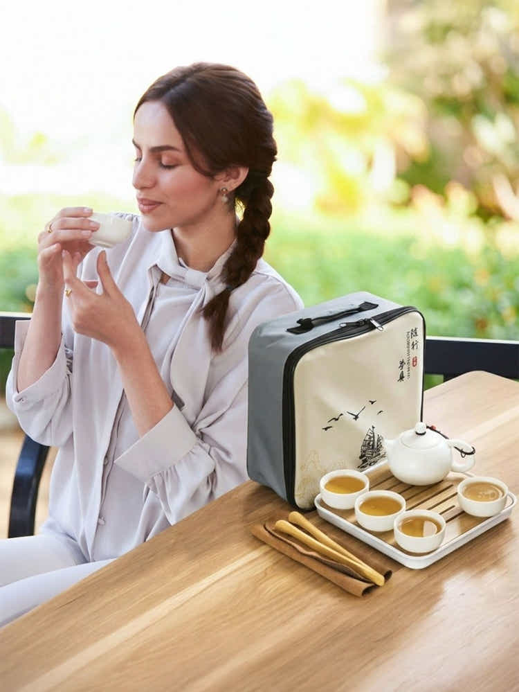 Portable Dehua Ceramic Tea Set - Elegance on the Go - Yomkey