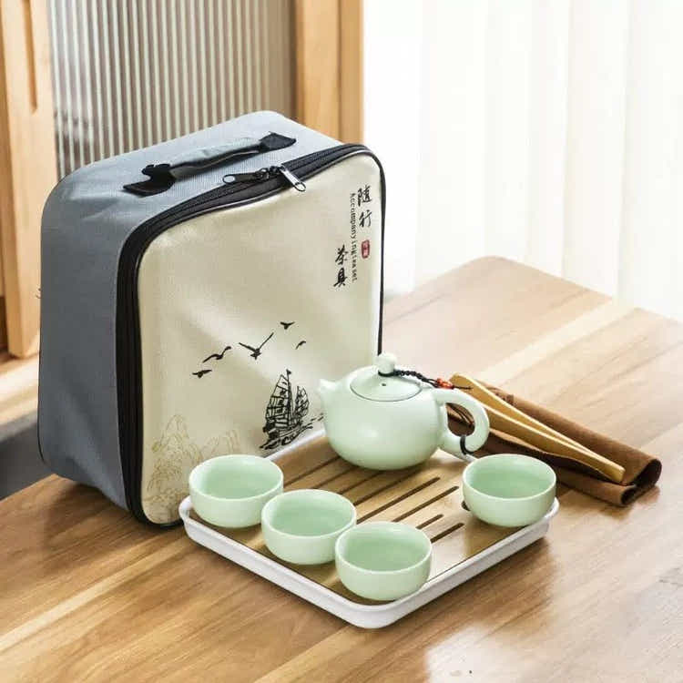 Portable Dehua Ceramic Tea Set - Elegance on the Go - Yomkey