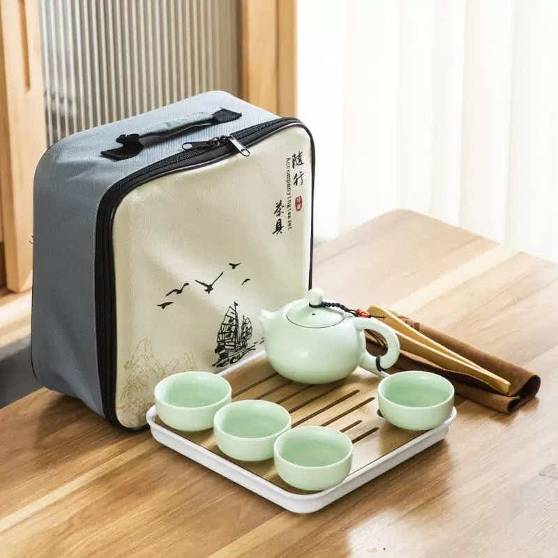 Portable Dehua Ceramic Tea Set - Elegance on the Go - Yomkey