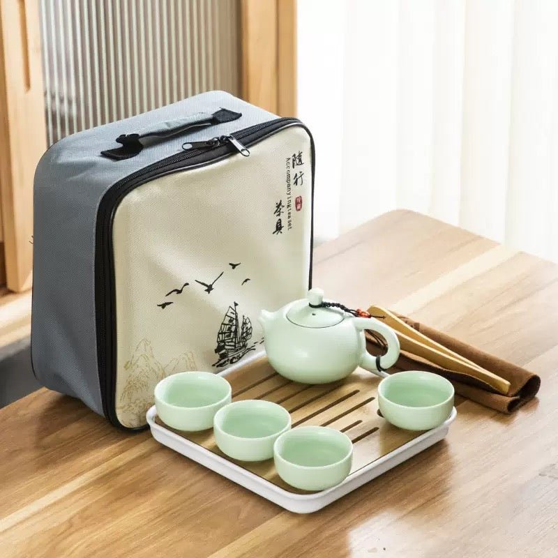 Portable Dehua Ceramic Tea Set - Elegance on the Go - Yomkey