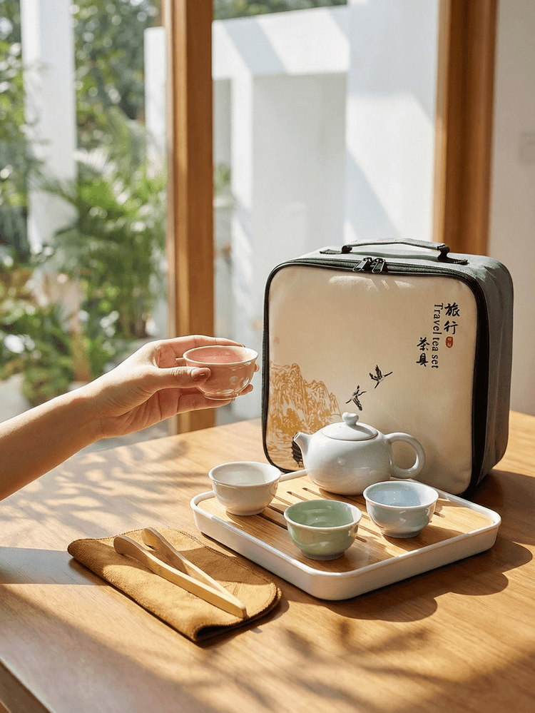 Portable Dehua Ceramic Tea Set - Elegance on the Go - Yomkey