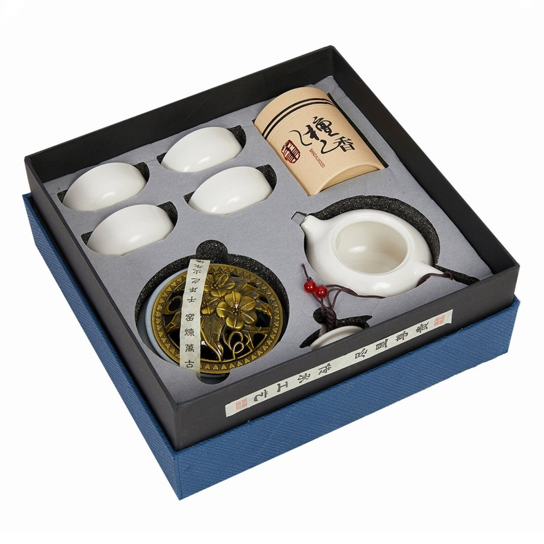 Portable Dehua Porcelain Gongfu Tea Set | Zen Incense Gift Box | Chinese Travel Teaware - Yomkey