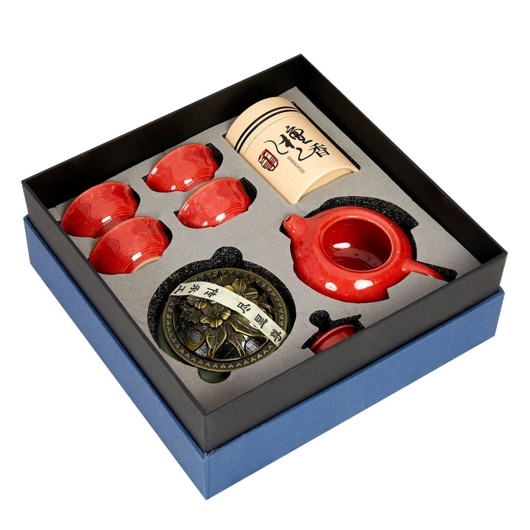 Portable Dehua Porcelain Gongfu Tea Set | Zen Incense Gift Box | Chinese Travel Teaware - Yomkey
