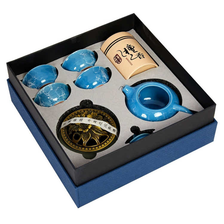 Portable Dehua Porcelain Gongfu Tea Set | Zen Incense Gift Box | Chinese Travel Teaware - Yomkey