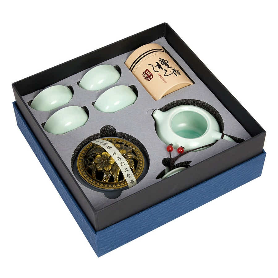 Portable Dehua Porcelain Gongfu Tea Set | Zen Incense Gift Box | Chinese Travel Teaware - Yomkey