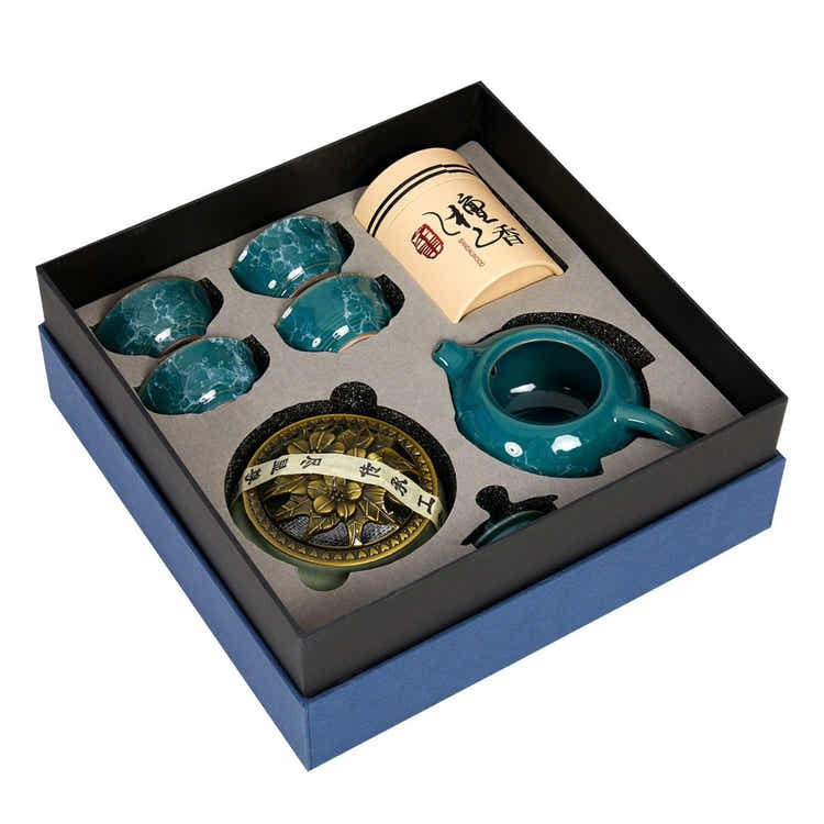 Portable Dehua Porcelain Gongfu Tea Set | Zen Incense Gift Box | Chinese Travel Teaware - Yomkey