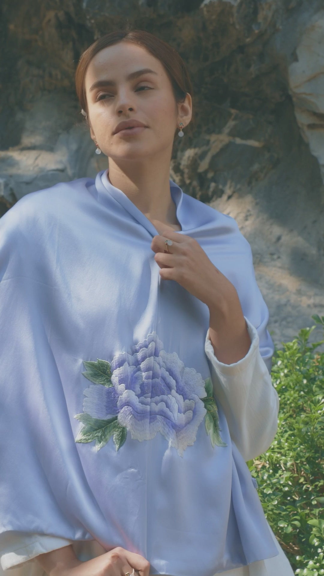 Exquisite Traditional Chinese Handcrafted Silk Scarf with Tree Peony Embroidery, Purple Color