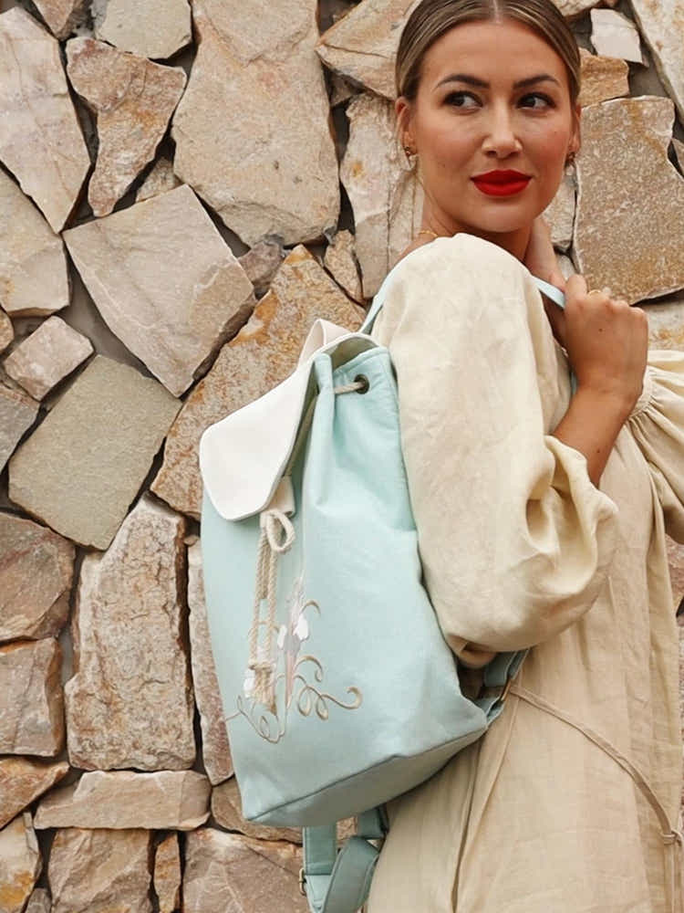 Artisanal Morning Glory Su Xiu Embroidery Lightweight Durable Linen Backpack