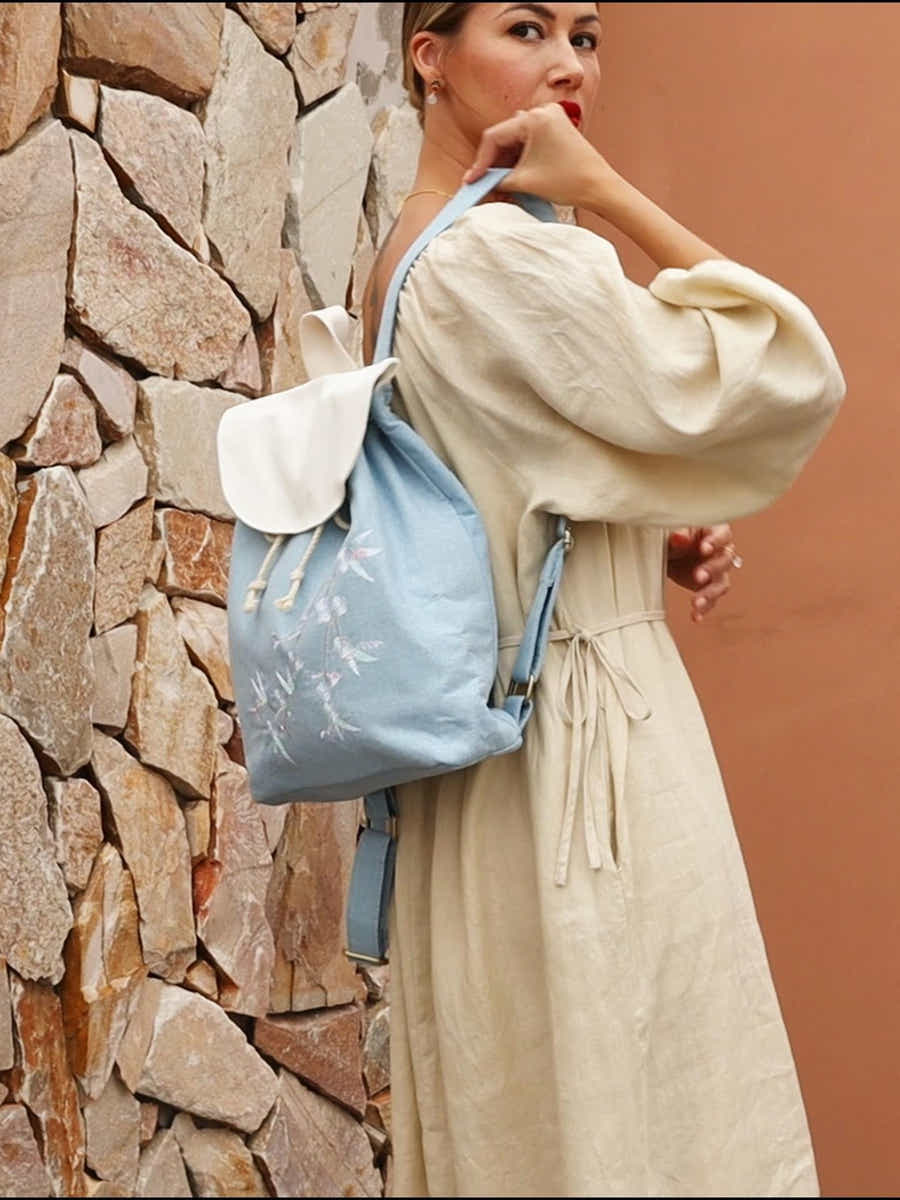 Exquisite Plum Blossom Embroidered, Lightweight Eco-Linen Backpack