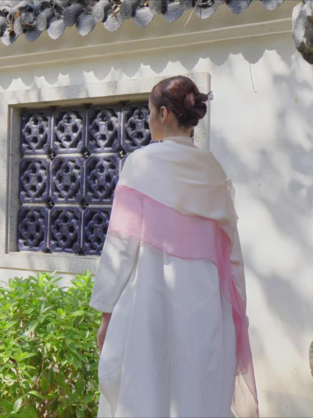 Exquisite Chinese Handcrafted Silk Shawl with Magnolia Embroidery, Pink and Light Yellow Tulle Patchwork