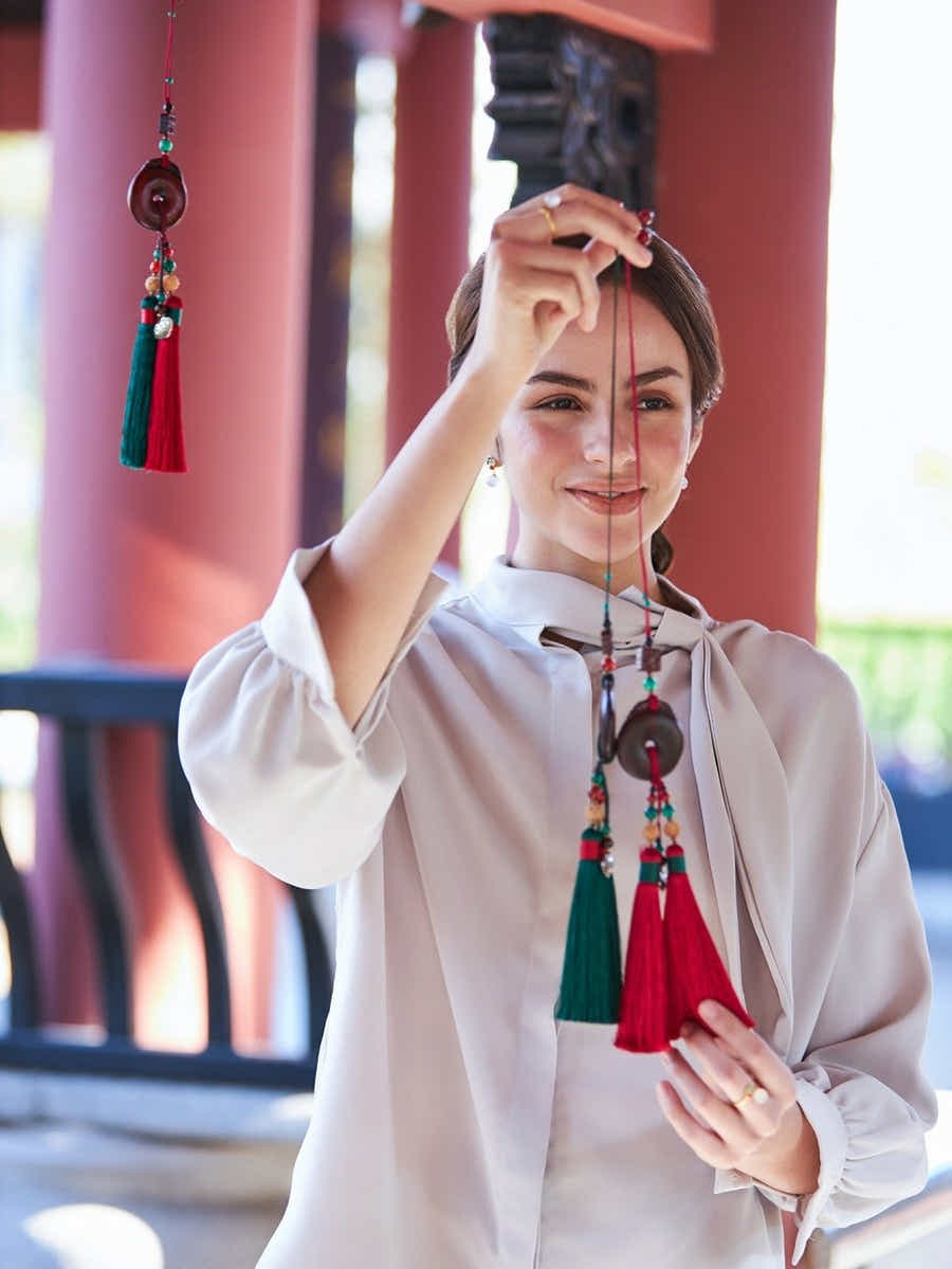 Red Sandalwood Car Charm: Hand - Carved Peace Amulet & Safety Symbol - Yomkey