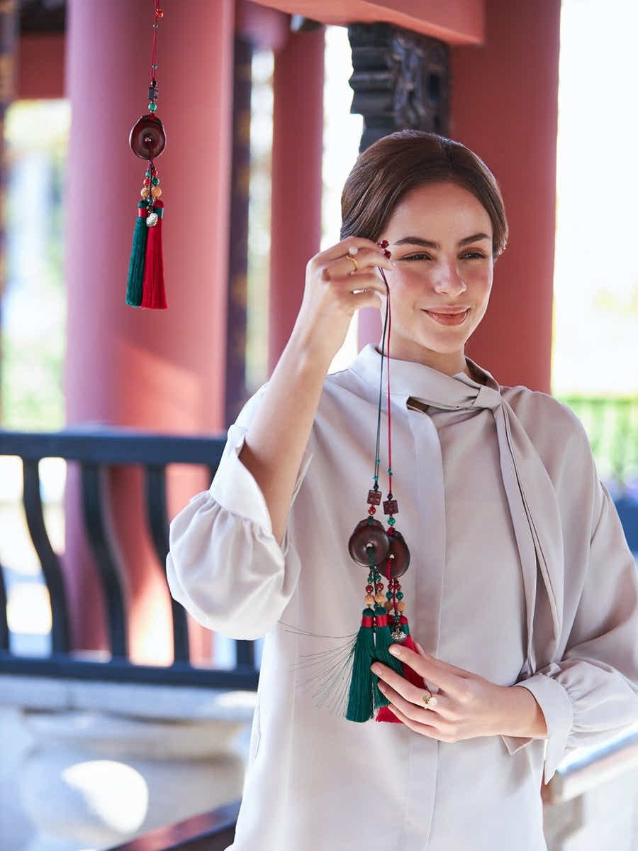 Red Sandalwood Car Charm: Hand - Carved Peace Amulet & Safety Symbol - Yomkey