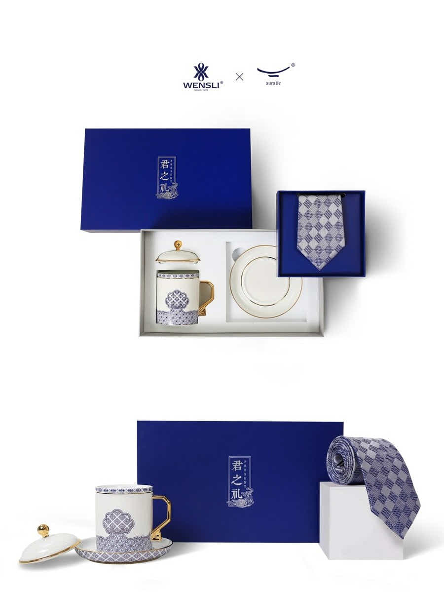 Silk Tie & Porcelain Gift Set: Breathable Luxury & Status Symbol - Yomkey
