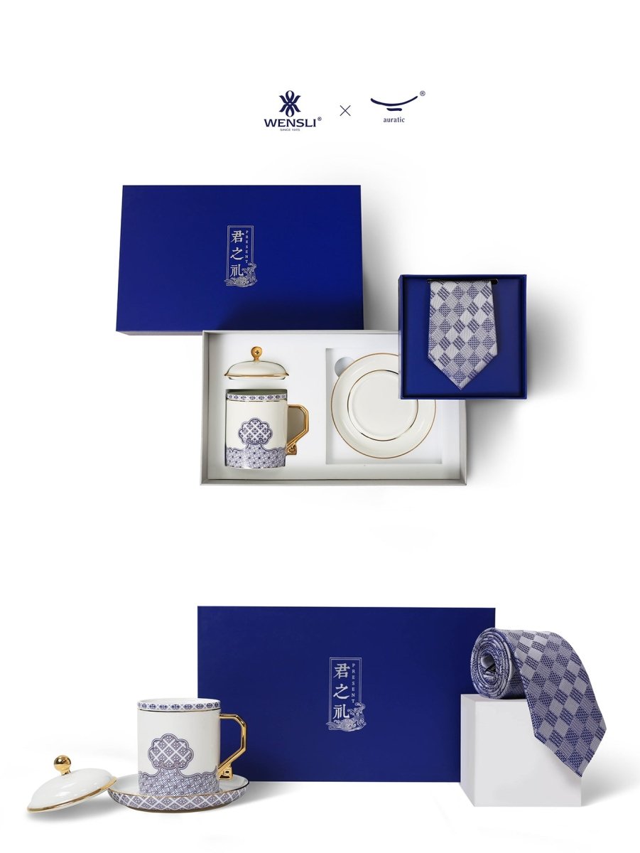 seidenkrawatte aufbewahrung Handwerkliche Herren-Seidenkrawatte & Keramik-Teeservice-Geschenkbox