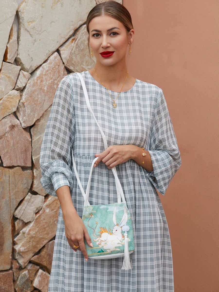 The Jade Rabbit's Wish - Chinese Linen Bag for Luck & Elegance - Yomkey