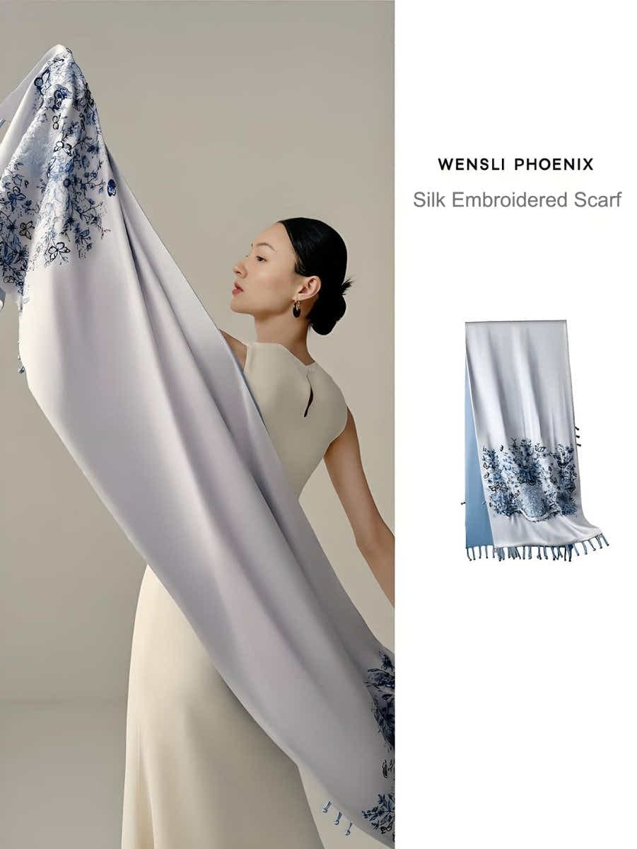 The Signature 19 - Momme Pure Silk Long Scarf (Dreaming with Painted Butterflies) - Yomkey