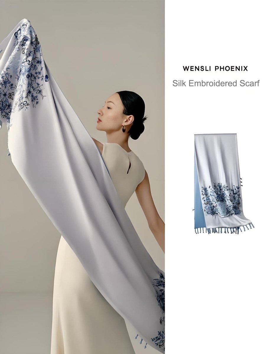 The Signature 19 - Momme Pure Silk Long Scarf (Dreaming with Painted Butterflies) - Yomkey
