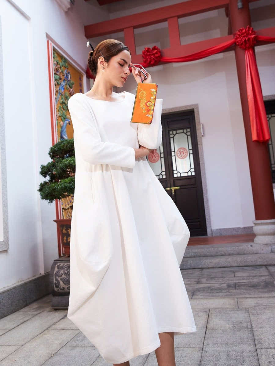 Vibrant Orange Embroidered Linen Tote: Tibetan Prosperity Symbol & Eco - Durable - Yomkey