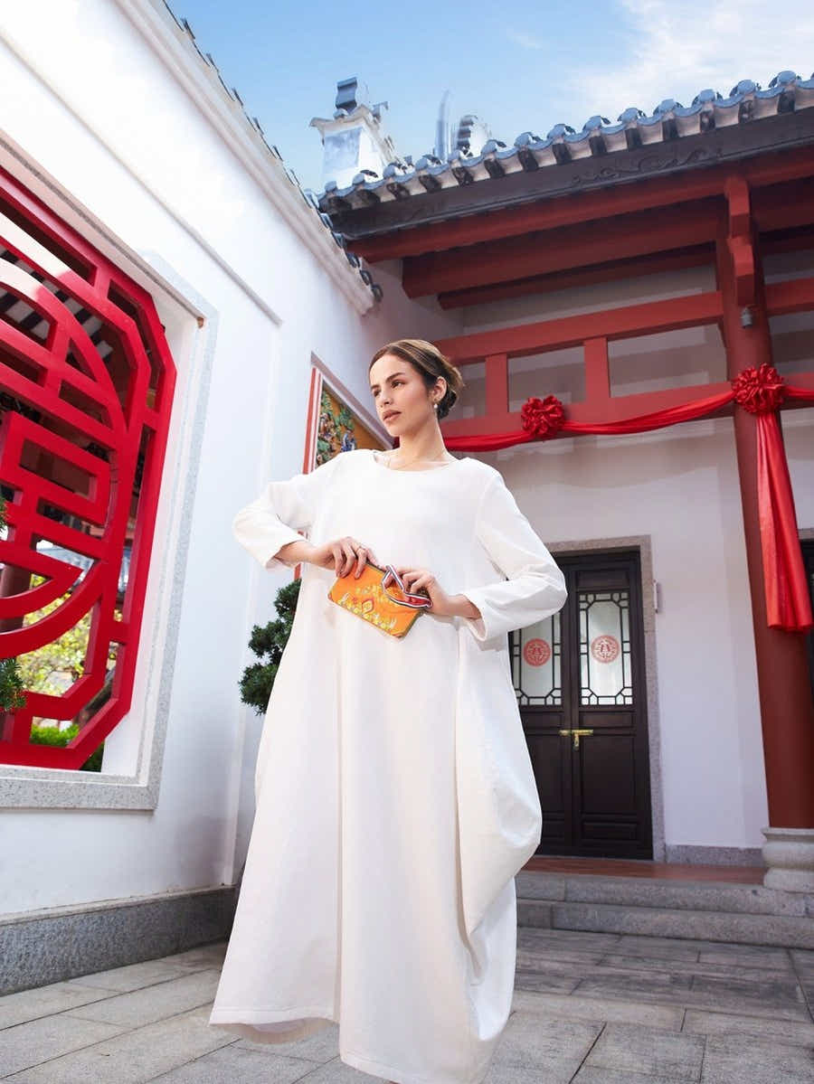 Vibrant Orange Embroidered Linen Tote: Tibetan Prosperity Symbol & Eco - Durable - Yomkey