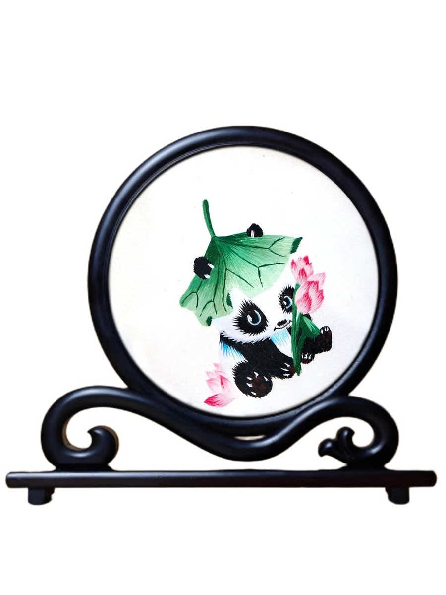 Walnut Su Xiu Art: Double - Sided Panda Embroidery, Peace & Luxury Gift - Yomkey