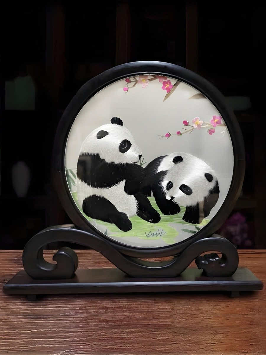 Walnut Su Xiu Art: Double - Sided Panda Embroidery, Peace & Luxury Gift - Yomkey