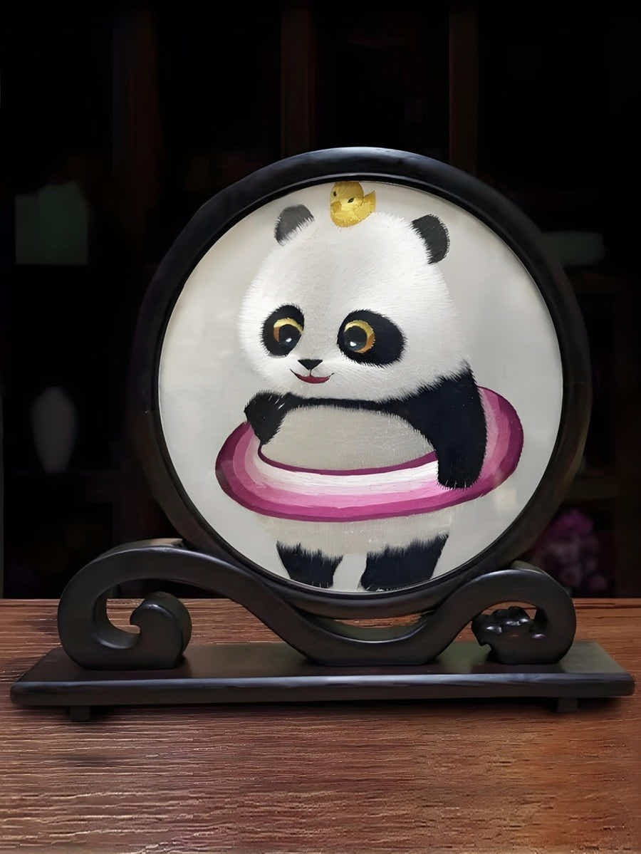 Walnut Su Xiu Art: Double - Sided Panda Embroidery, Peace & Luxury Gift - Yomkey