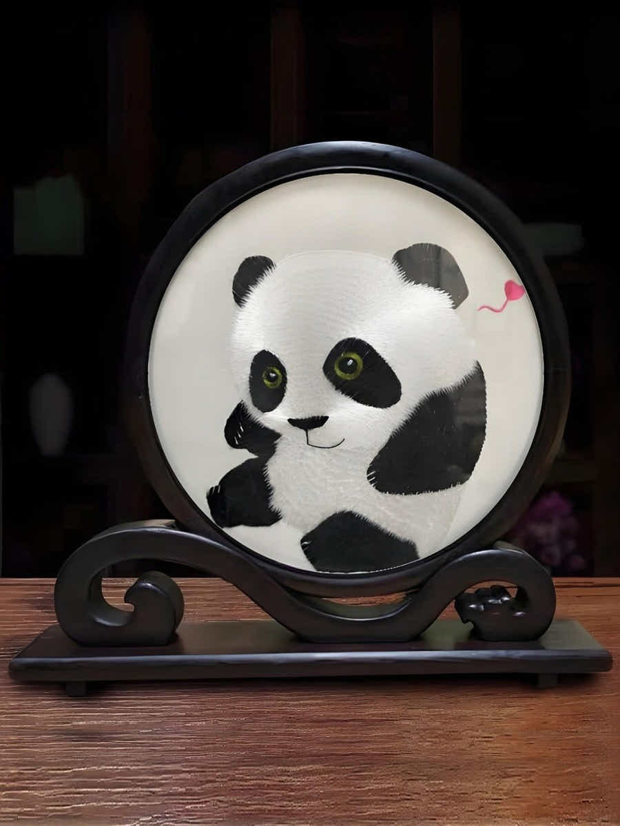 Walnut Su Xiu Art: Double - Sided Panda Embroidery, Peace & Luxury Gift - Yomkey