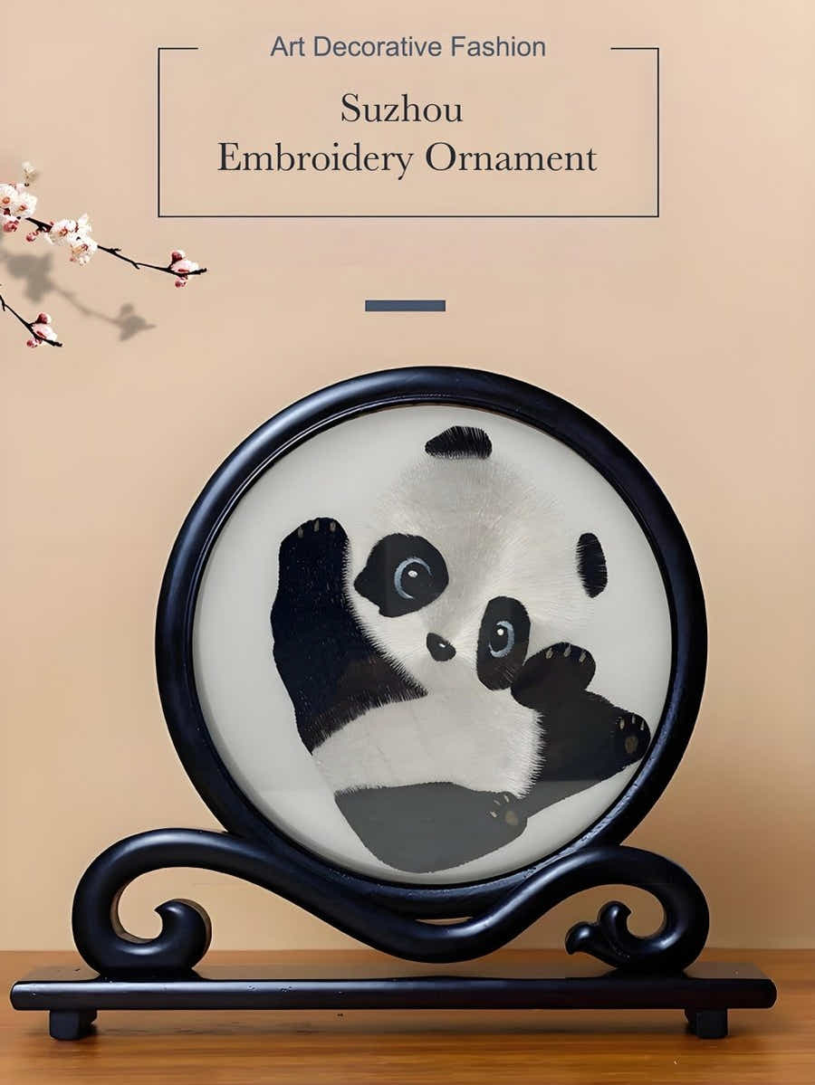 Walnut Su Xiu Art: Double - Sided Panda Embroidery, Peace & Luxury Gift - Yomkey