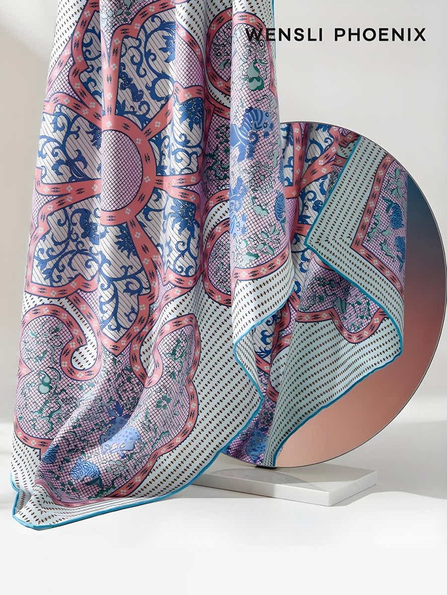 Wensli Elegance | 18 Momme Silk Scarf | Qilin & Deer Motif - Yomkey