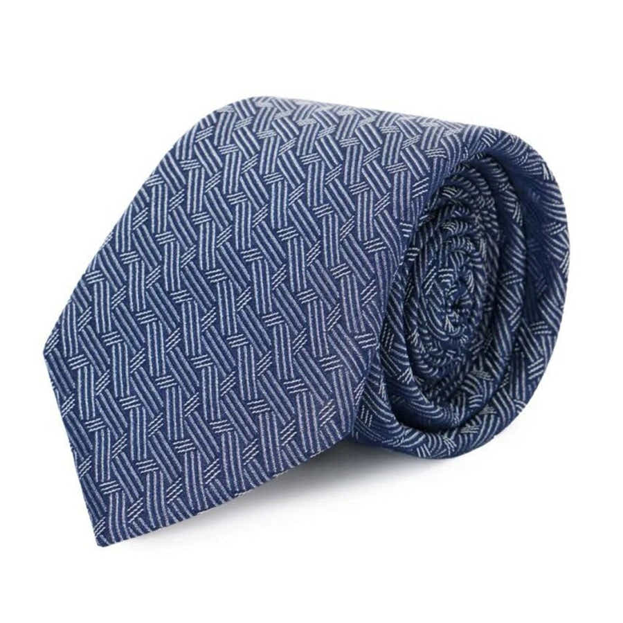 Wensli Frida Silk Tie | Navy Woven Jacquard | Modern Executive Wear - Yomkey