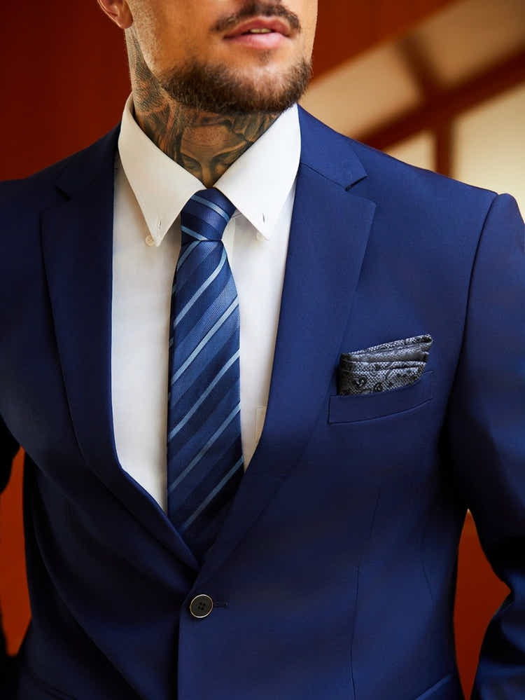 Wensli Lulutong Striped Silk Tie | Navy Yarn - Dyed Jacquard | Executive Neckwear - Yomkey