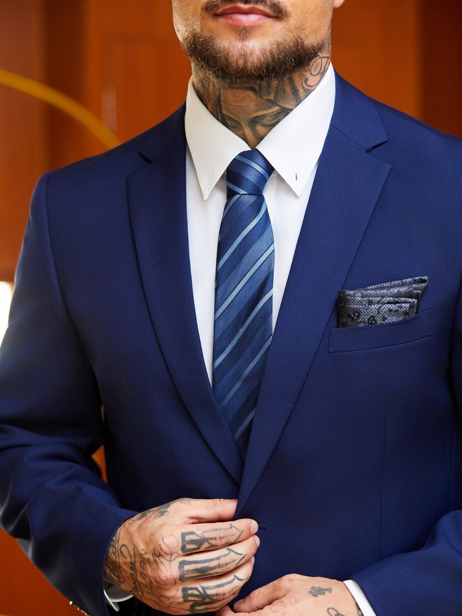 Wensli Lulutong Striped Silk Tie | Navy Yarn - Dyed Jacquard | Executive Neckwear - Yomkey