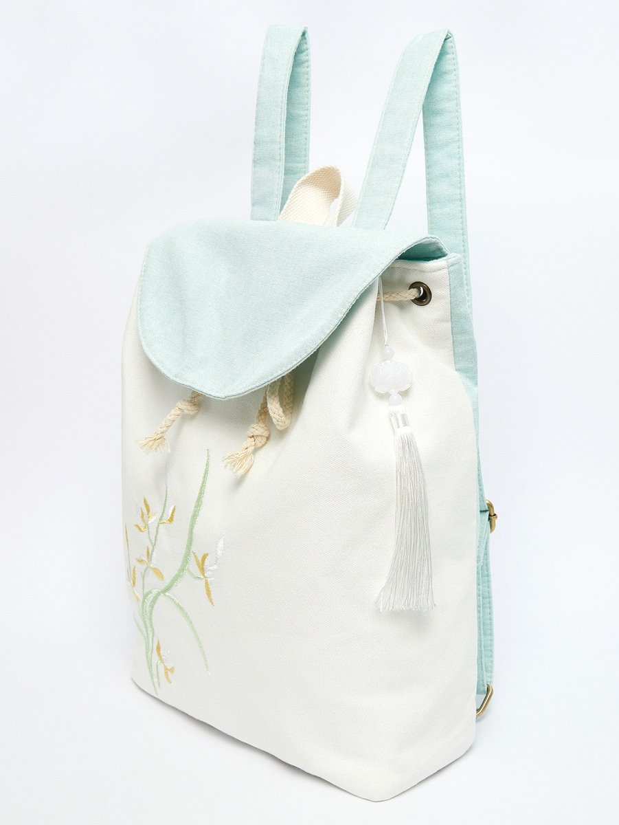 Yomkey Elegant Orchid Embroidered Linen Daypack | Eco-Friendly Backpack - Yomkey