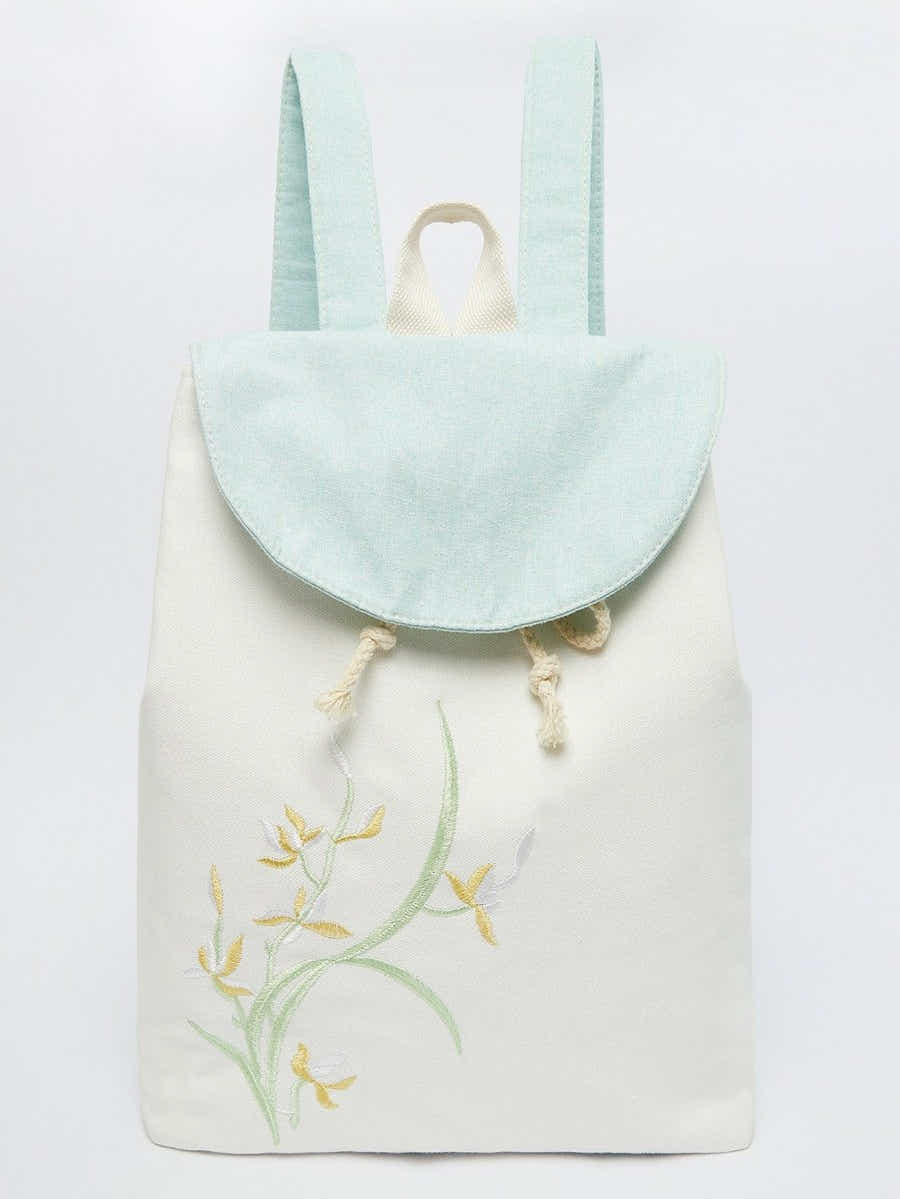Yomkey Elegant Orchid Embroidered Linen Daypack | Eco-Friendly Backpack - Yomkey