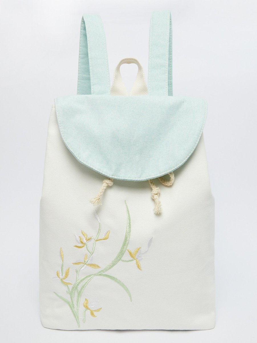 Yomkey Elegant Orchid Embroidered Linen Daypack | Eco-Friendly Backpack - Yomkey