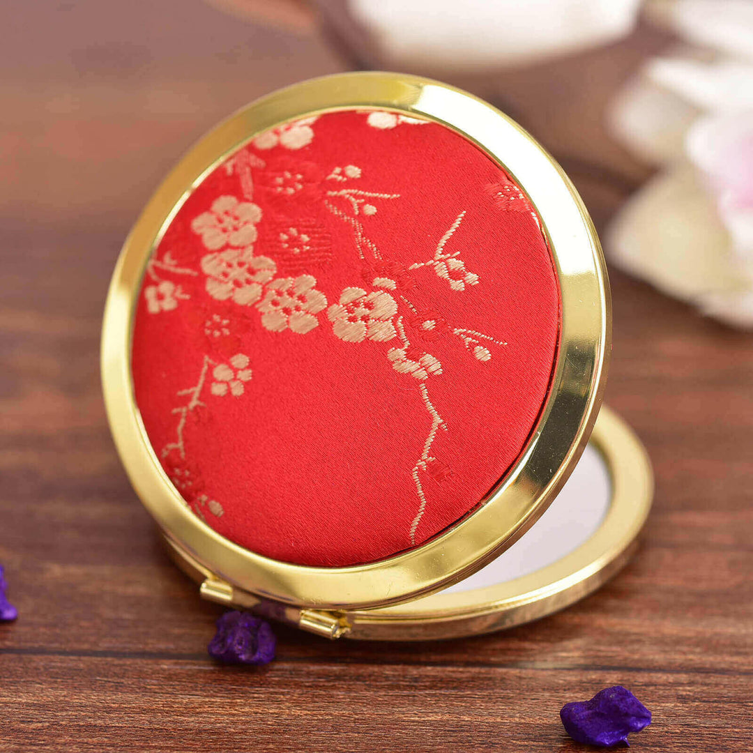 Elegant Sichuan Brocade Flip Compact Mirror – Timeless Beauty at Your Fingertips