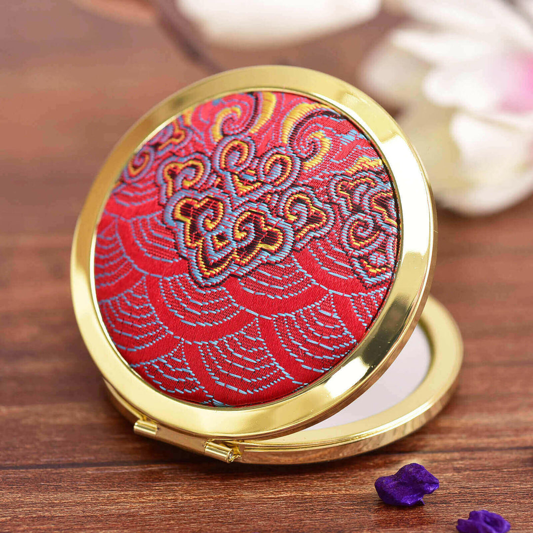 Elegant Sichuan Brocade Flip Compact Mirror – Timeless Beauty at Your Fingertips