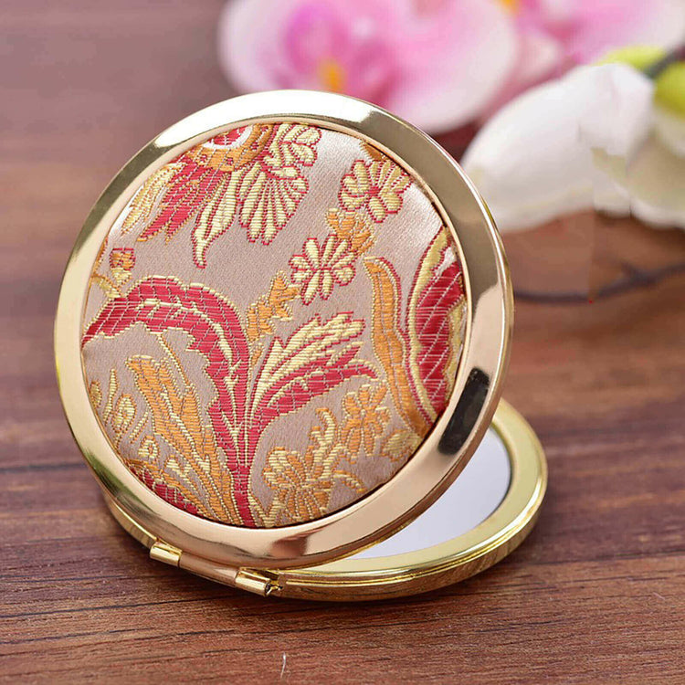 Elegant Sichuan Brocade Flip Compact Mirror – Timeless Beauty at Your Fingertips