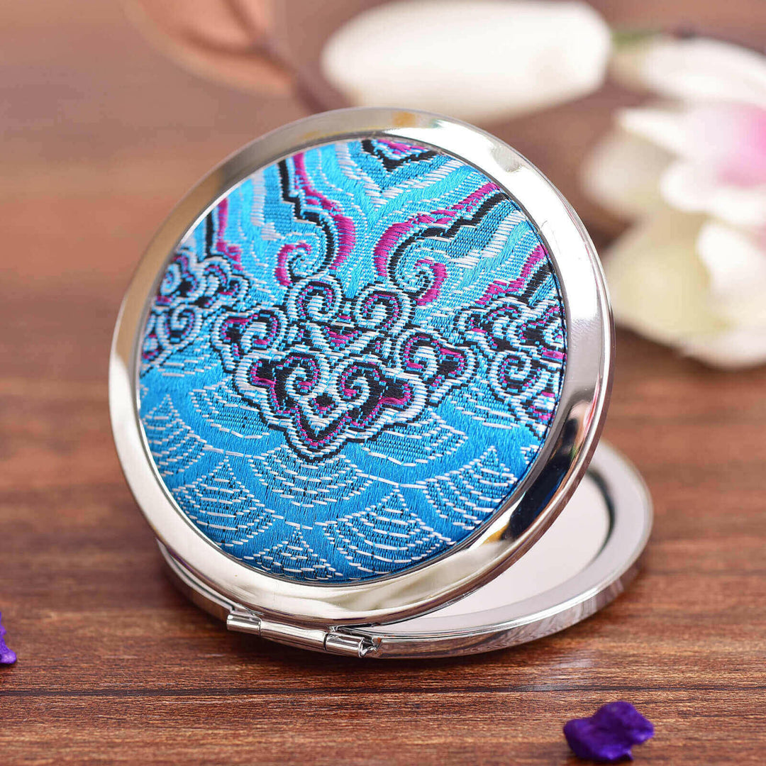 Elegant Sichuan Brocade Flip Compact Mirror – Timeless Beauty at Your Fingertips