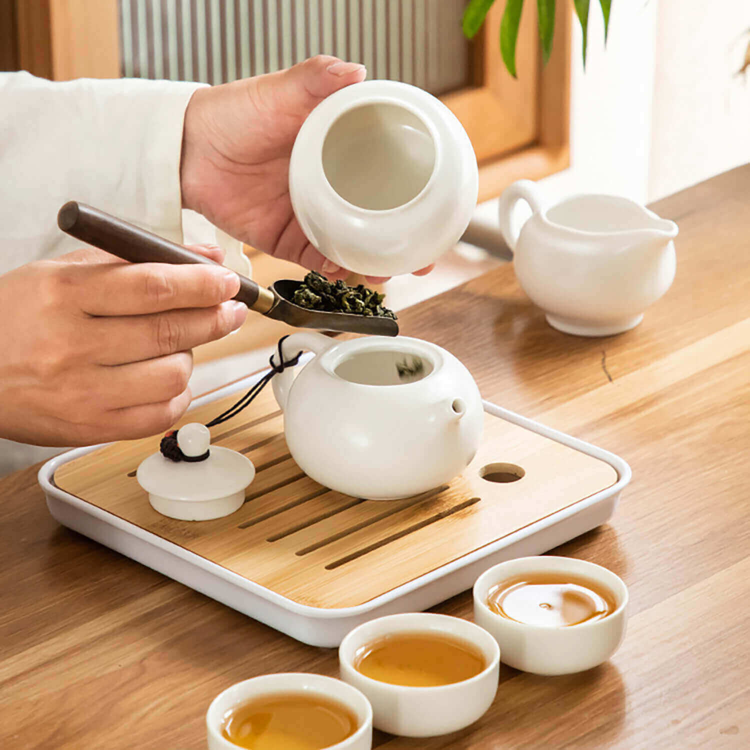 Portable Dehua Ceramic Tea Set - Elegance on the Go