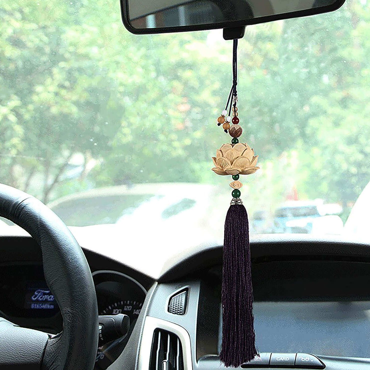 Boxwood beadle auto accessories vehicle safety Buddhist rearview mirror car  hanging ornaments inside lotus double ear pendant furnishing articles