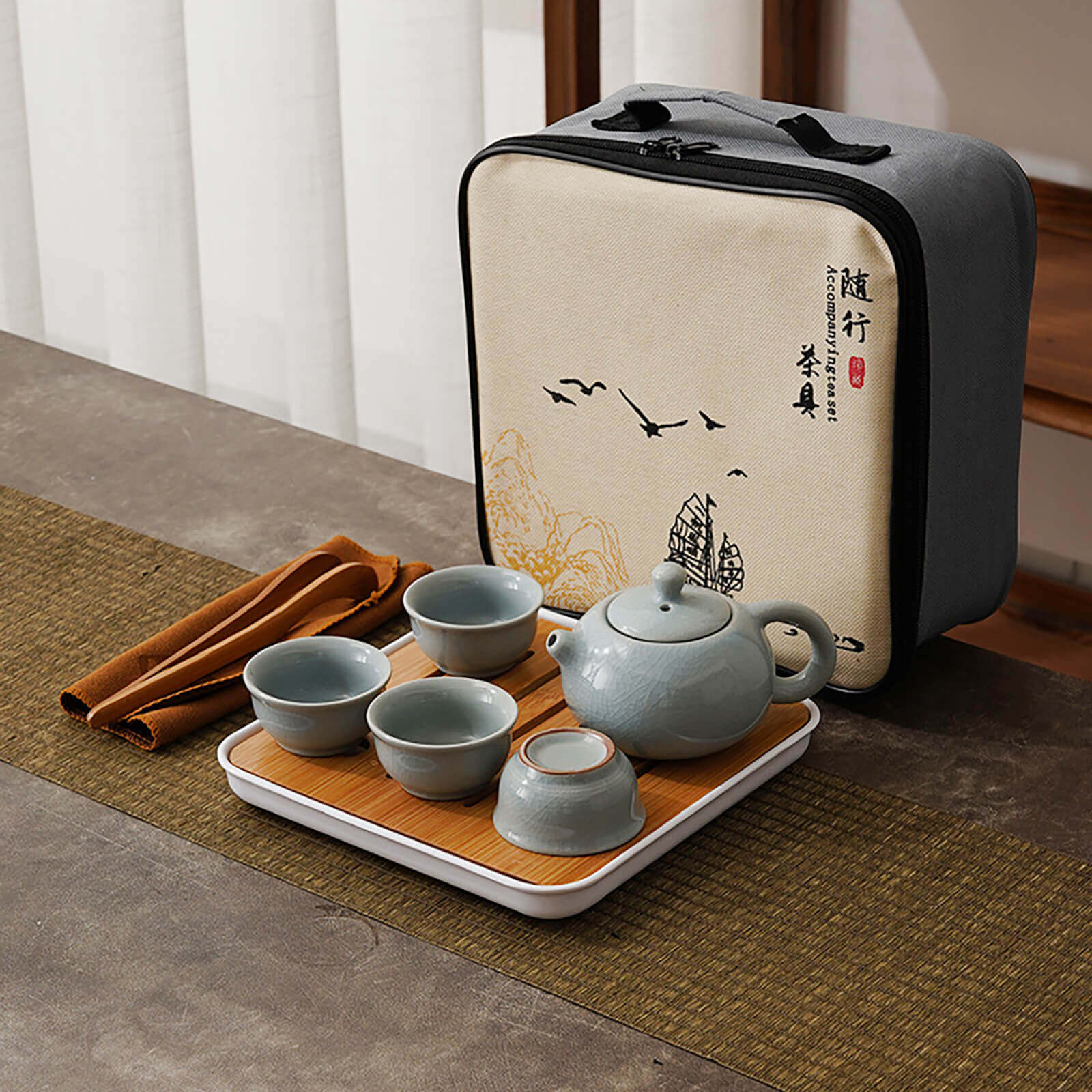 Portable Dehua Ceramic Tea Set - Elegance on the Go