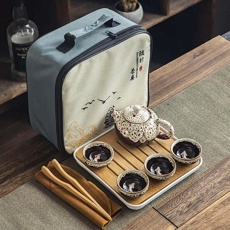 Portable Dehua Ceramic Tea Set - Elegance on the Go