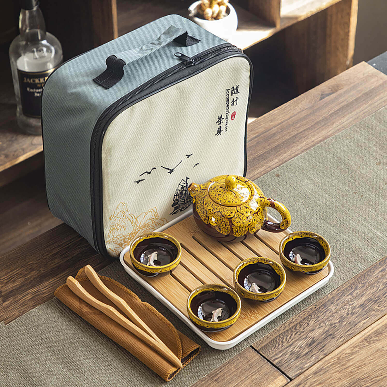 Portable Dehua Ceramic Tea Set - Elegance on the Go