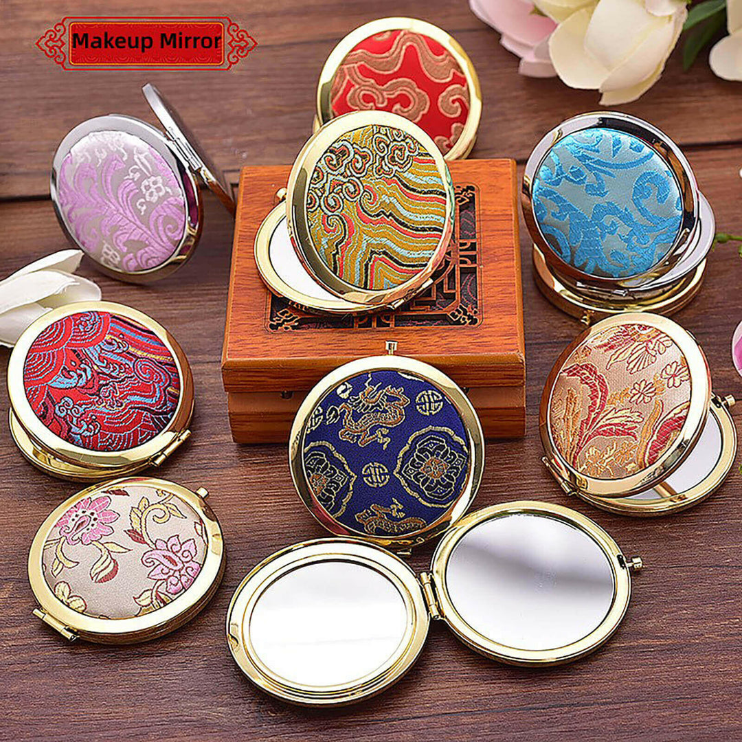 Elegant Sichuan Brocade Flip Compact Mirror – Timeless Beauty at Your Fingertips