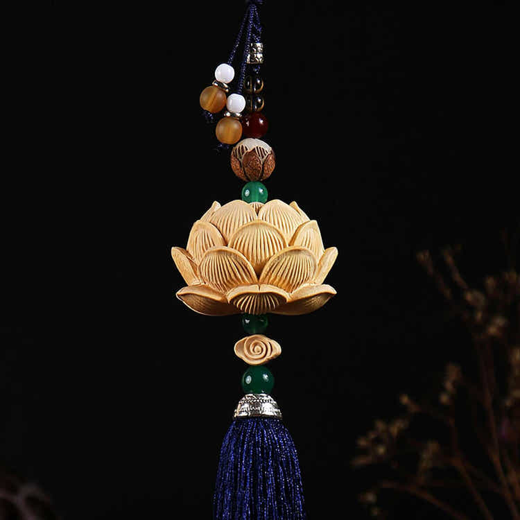 Master-Crafted Boxwood Lotus Car Hanging - Serenity in Motion