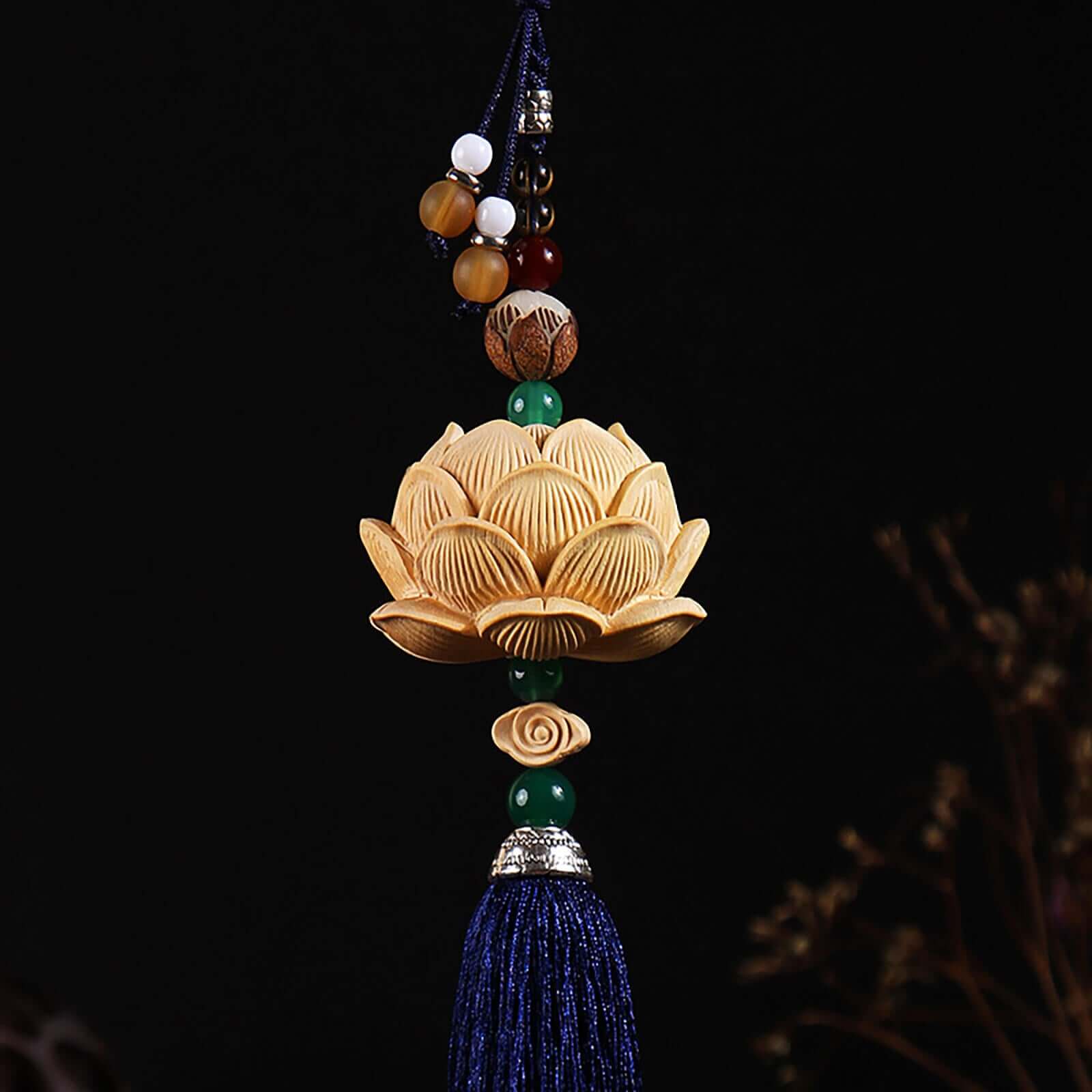 Master-Crafted Boxwood Lotus Car Hanging - Serenity in Motion